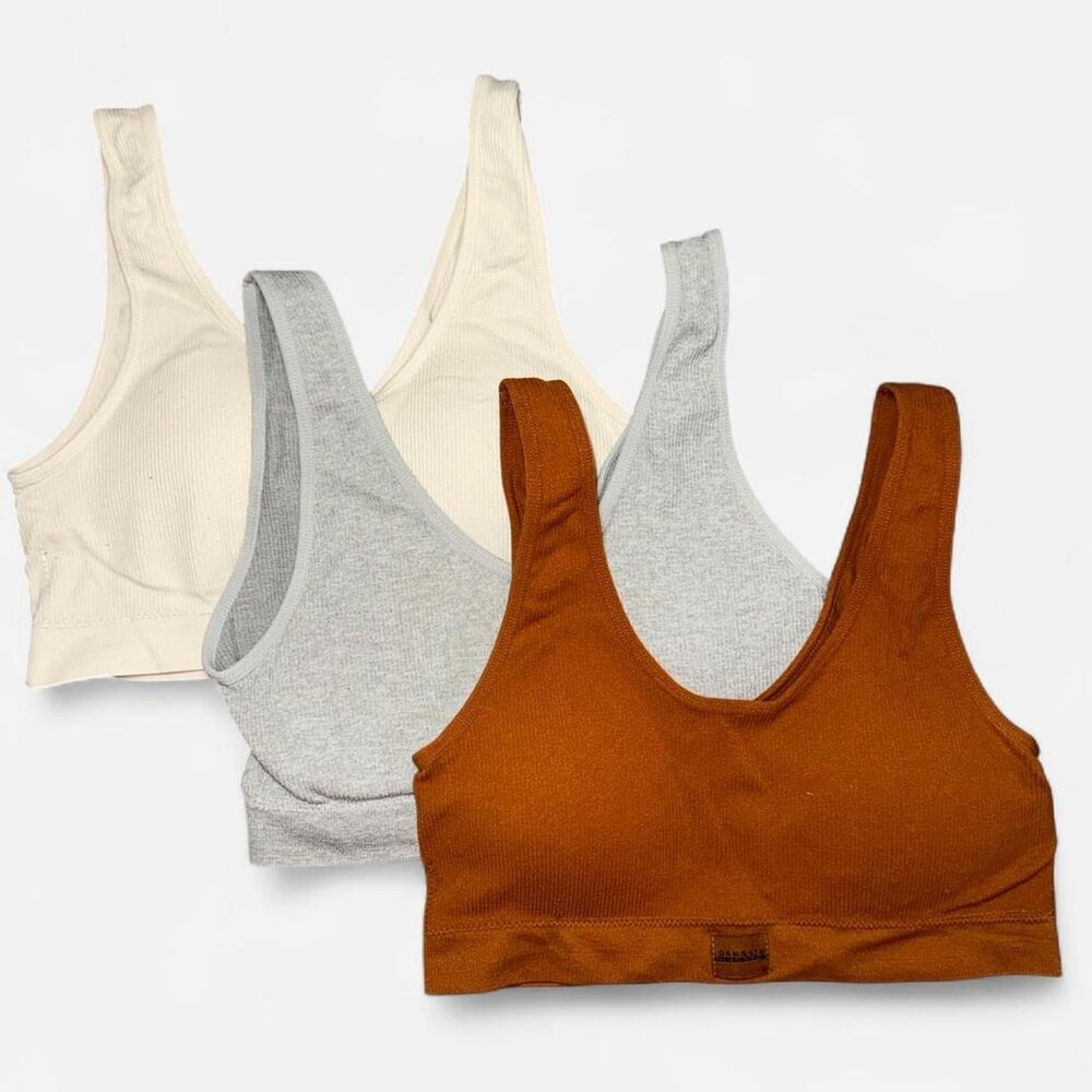 Danskin 3-Pack of Soft T-shirt / Sports Bras in Cream, Grey, and Burnt Orange